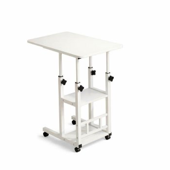 Adjustable Mobile Laptop Desk with Shelves 80x40 cm, White