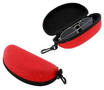 Hard Shell Glasses Case with Zipper and Clip, Red