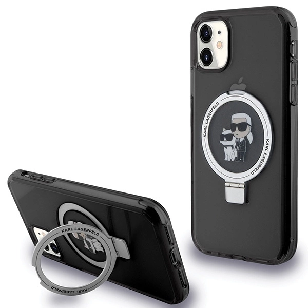Apple iPhone 11 6.1" Karl Lagerfeld Ring Stand Karl&Choupette MagSafe Case Cover, Black