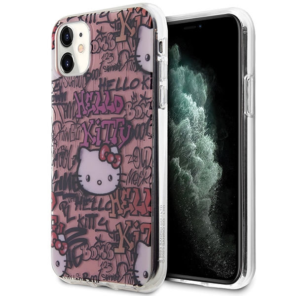 Apple iPhone 11 6.1'' Hello Kitty IML Tags Graffiti Cover Case, Pink