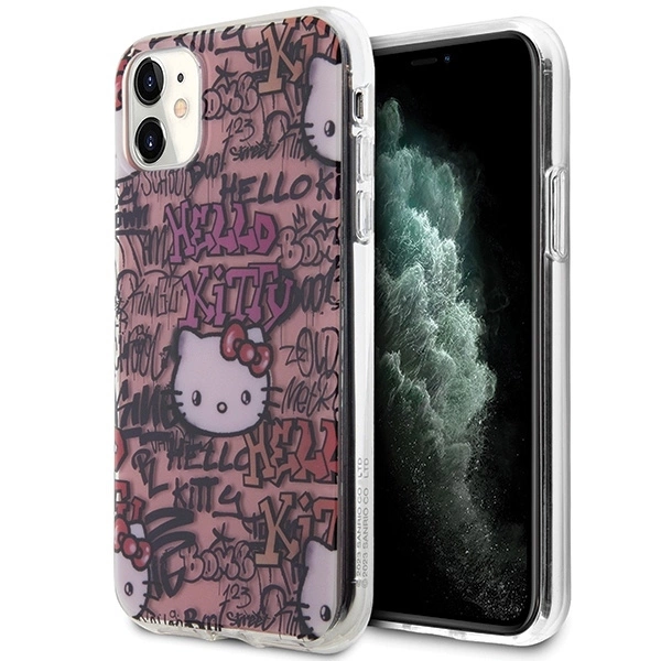 Apple iPhone 11 6.1'' Hello Kitty IML Tags Graffiti Cover Case, Pink