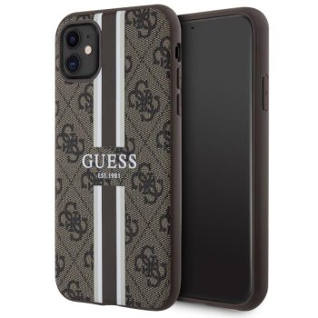 Apple iPhone 11 6.1'' Guess 4G Printed Stripes MagSafe Case Cover (GUHMN61P4RPSW), Brown