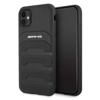 Apple iPhone 11 6.1'' AMG Leather Debossed Lines Case Cover (AMHCN61GSEBK), Black