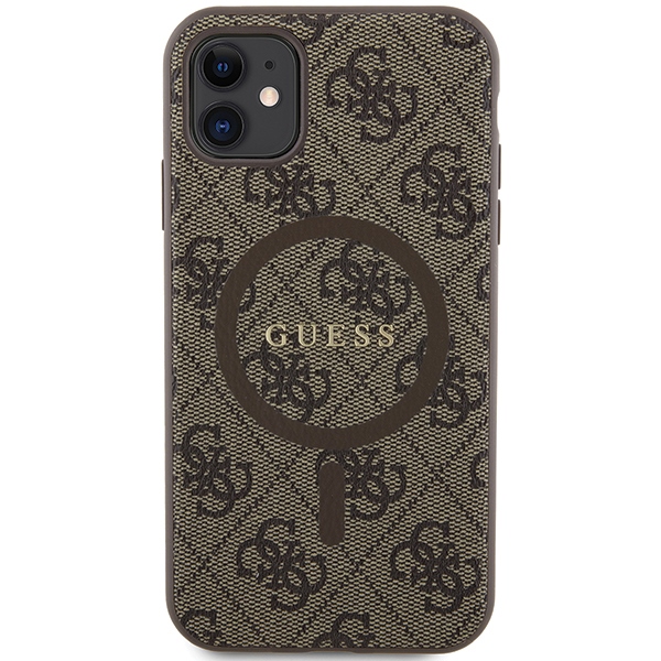Apple iPhone 11 6.1'' Guess 4G Collection Leather Metal Logo MagSafe Case Cover, Brown (1)