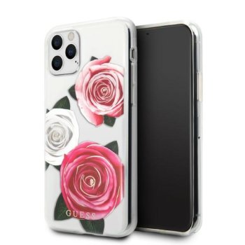 Apple iPhone 11 Pro 5.8'' Guess Flower Desire Pink & White Rose Case Cover (GUHCN58ROSTRT), Transparent