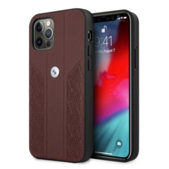 Apple iPhone 12 / 12 Pro 6,1" BMW Leather Curve Perforate Sides Case Cover (BMHCP12MRSPPR), Red
