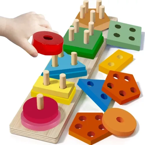 Kruzzel Wooden Shape Sorter Stacking Puzzle Toy 22492