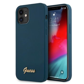 Apple iPhone 12 mini 5.4'' Guess Metal Logo Script Case Cover (GUHCP12SLSLMGBL), Blue