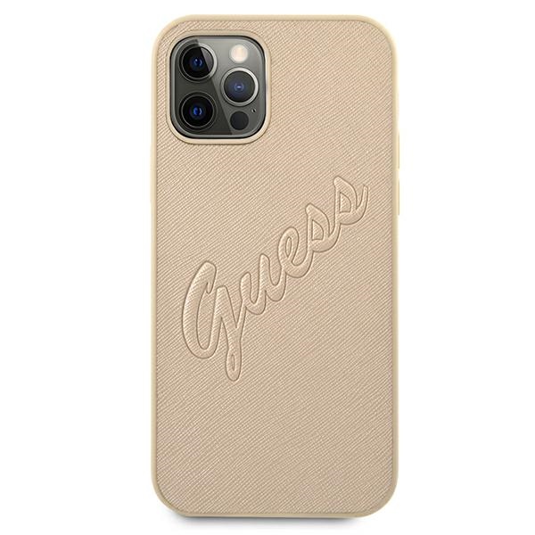 Apple iPhone 12 Pro Max 6.7'' Guess Saffiano Vintage Script Case Cover (GUHCP12LRSAVSLG), Gold (1)