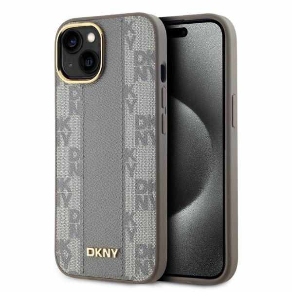 Apple iPhone 14 6.1'' DKNY Leather Checkered Mono Pattern MagSafe Case Cover, Beige