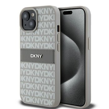 Apple iPhone 14 6.1'' DKNY Leather Mono Stripe Metal Logo Case Cover, Beige