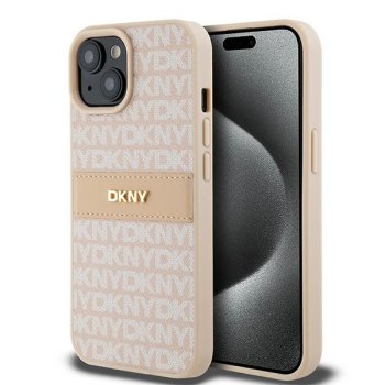 Apple iPhone 14 6.1'' DKNY Leather Mono Stripe Metal Logo Case Cover, Pink