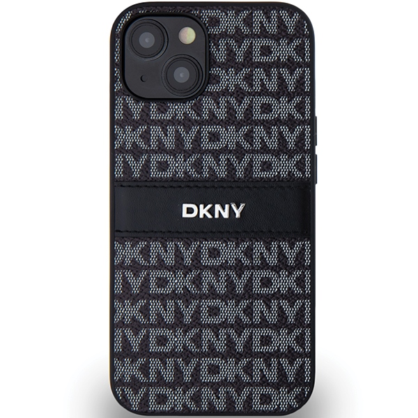 Apple iPhone 14 6.1'' DKNY Leather Mono Stripe Metal Logo Case Cover, Black (1)