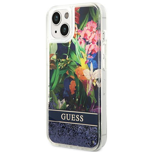 Apple iPhone 14 6.1'' Guess Flower Liquid Glitter Case Cover (GUHCP14SLFLSB), Blue (0)