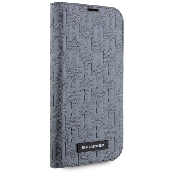 Apple iPhone 14 6.1" Karl Lagerfeld Saffiano Monogram Bookcase Cover (KLBKP14SSAKLHPG), Silver (3)