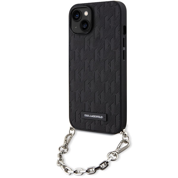 Karl Lagerfeld iPhone 14 Case Saffiano Monogram Chain, Black