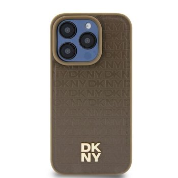 Apple iPhone 14 6.1'' DKNY Leather Pattern Metal Logo MagSafe Case Cover, Brown