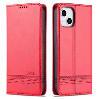 Apple iPhone 14 6.1'' AZNS Leather Stand Case Cover with Card Slots, Red