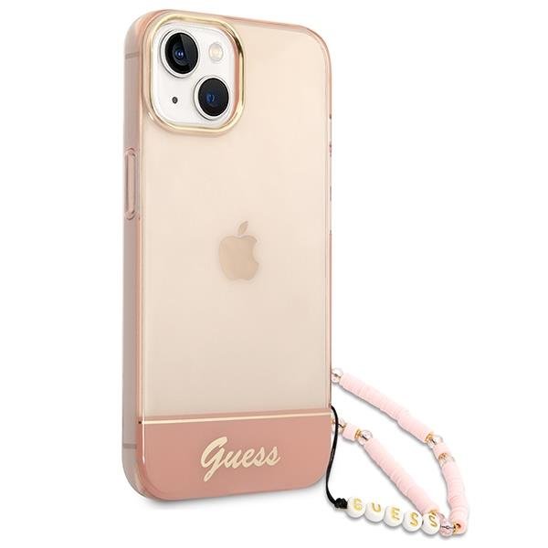 Apple iPhone 14 Plus 6.7'' Guess Translucent Pearl Strap Case Cover (GUHCP14MHGCOHP), Pink (1)