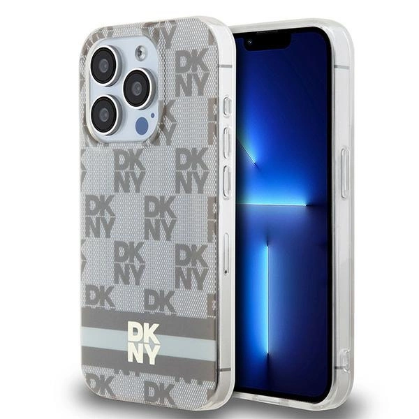 Apple iPhone 14 Pro 6.1'' DKNY IML Checkered Mono Pattern Printed Stripes MagSafe Case Cover, Beige