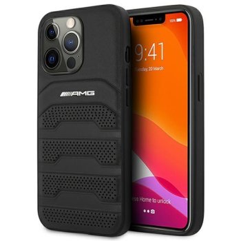Apple iPhone 14 Pro 6.1'' AMG Leather Debossed Lines Case Cover (AMHCP14LGSEBK), Black