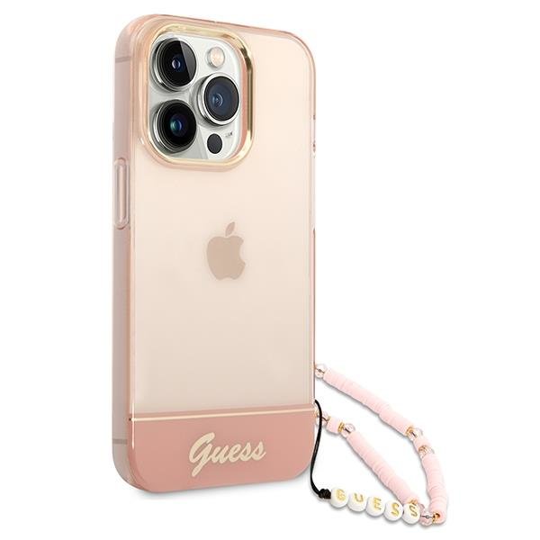 Guess Translucent Pearl Strap Case for iPhone 14 Pro 6.1", Pink (1)