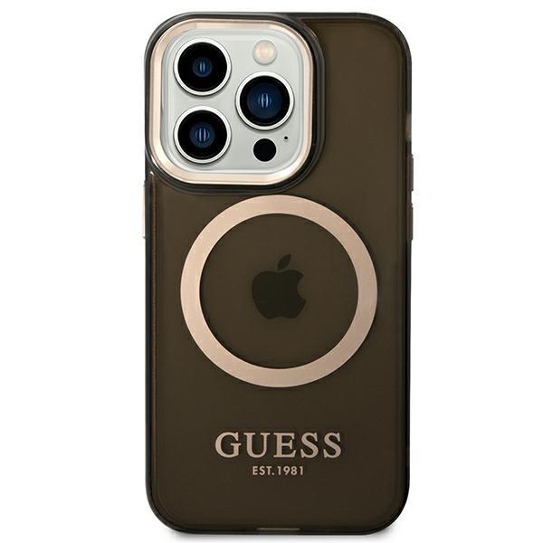 Apple iPhone 14 Pro 6.1'' Guess Gold Outline Translucent MagSafe Case Cover (Guhmp14lhtcmk), Black (1)