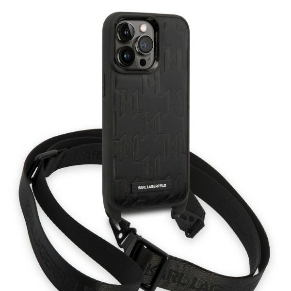 Karl Lagerfeld iPhone 14 Pro Case with Strap Monogram Plaque Logo Black (1)