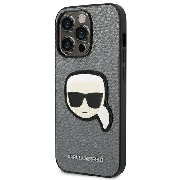 Apple iPhone 14 Pro Max 6.7" Karl Lagerfeld Saffiano Karl`s Head Patch Case Cover (KLHCP14XSAPKHG), Silver (0)