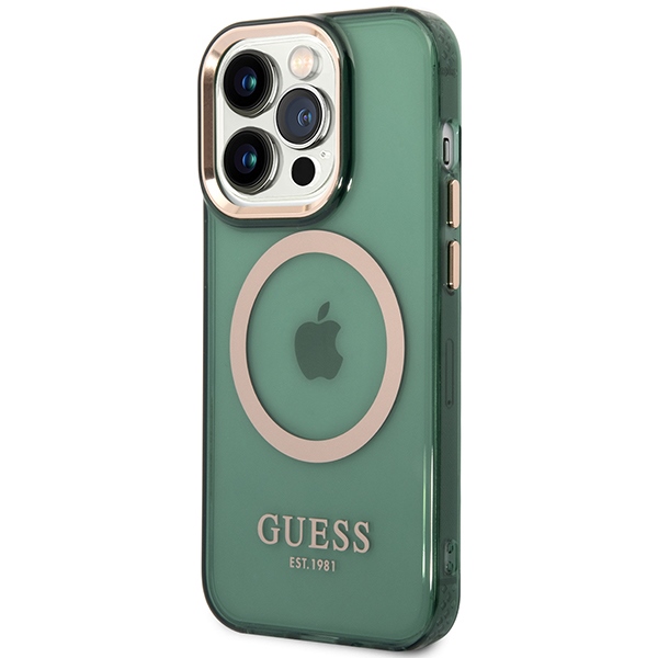 Guess iPhone 14 Pro Max Case Gold Outline Translucent MagSafe, Green (0)