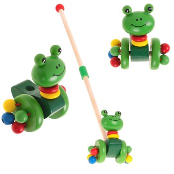 Educational Kids Toddler Wooden Push Toy on Stick, Frog