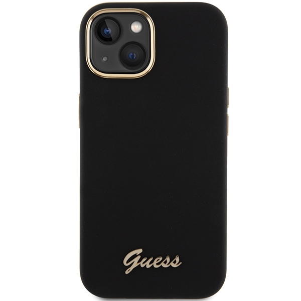 Guess Silicone Script Metal Logo & Frame case for iPhone 15 - black (1)