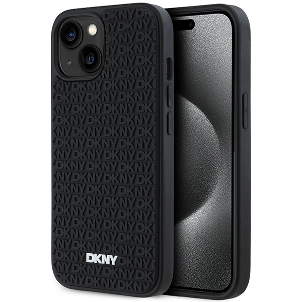 Apple iPhone 15 Plus 6.7'' DKNY 3D Rubber Repeat Pattern Case Cover, Black