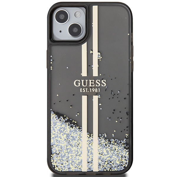 Apple iPhone 15 Plus 6.7'' Guess Liquid Glitter Gold Stripes Case Cover, Black (1)
