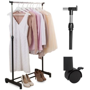 Adjustable Telescopic Clothes Rack Hanger on Wheels