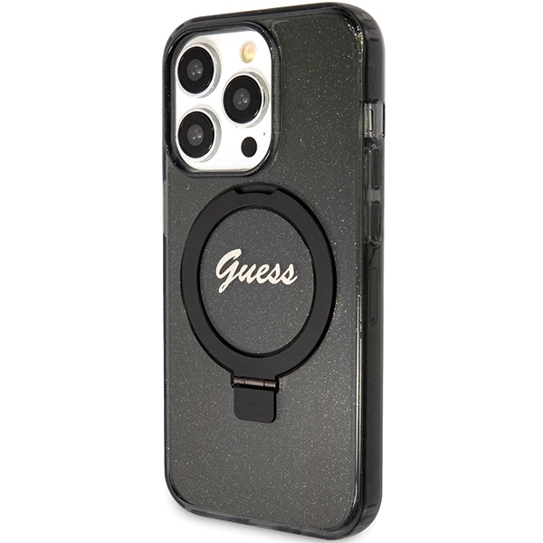 Guess Ring Stand Script Glitter MagSafe case for iPhone 15 Pro - black (0)