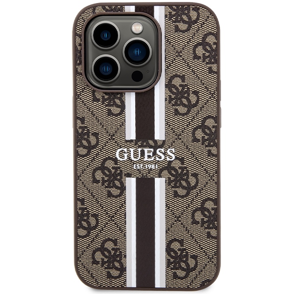 Apple iPhone 15 Pro 6.1'' Guess 4G Printed Stripes MagSafe Case Cover, Brown (1)