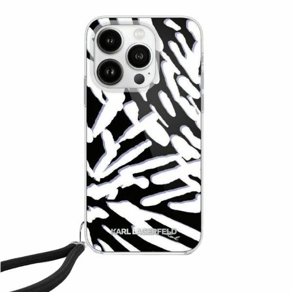 Apple iPhone 15 Pro 6.1'' Karl Lagerfeld IML Zebra Pattern & Cord Cover Case, Black