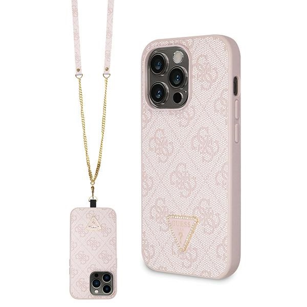 Guess iPhone 15 Pro Case Crossbody 4G Metal Logo, Pink