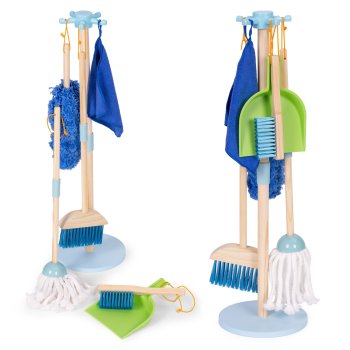 ECOTOYS Wooden Cleaning Set for Kids 7-Piece Toy with Mop and Broom