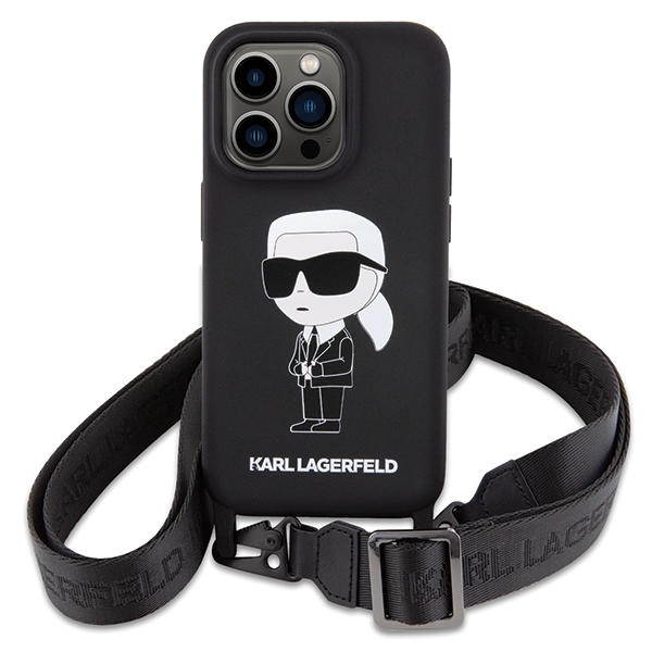 Apple iPhone 15 Pro Max 6.7'' Karl Lagerfeld Crossbody Silicone Ikonik Case Cover (KLHCP15XSCBSKNK), Black (0)