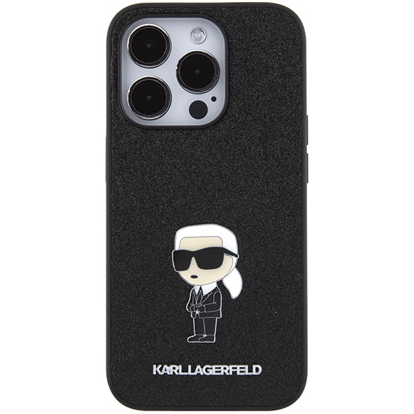 Apple iPhone 15 Pro Max 6.7'' Karl Lagerfeld Fixed Glitter Ikonik Logo Metal Pin Case Cover, Black (1)