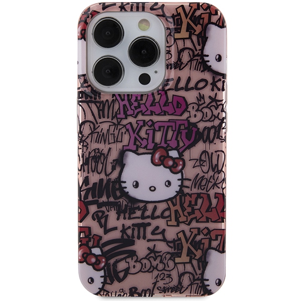Apple iPhone 15 Pro Max 6.7'' Hello Kitty IML Tags Graffiti Cover Case, Pink (1)
