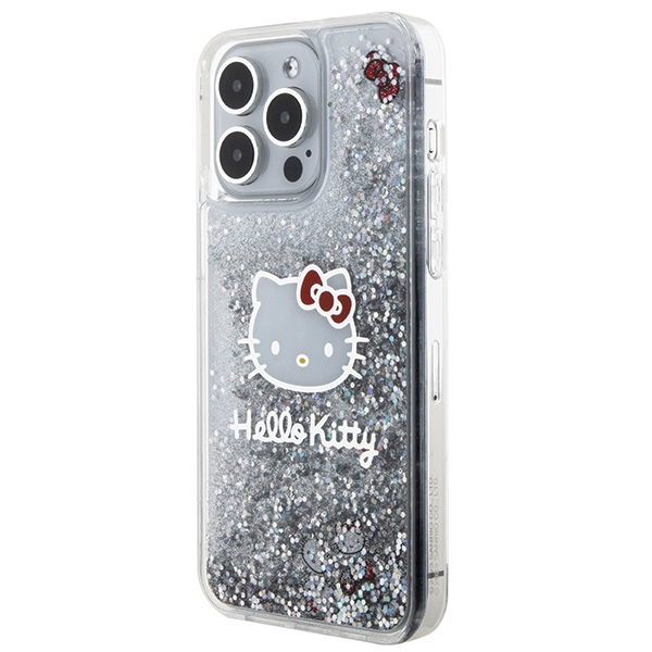Apple iPhone 15 Pro Max 6.7'' Hello Kitty Liquid Glitter Charms Kitty Head Cover Case, Silver (0)