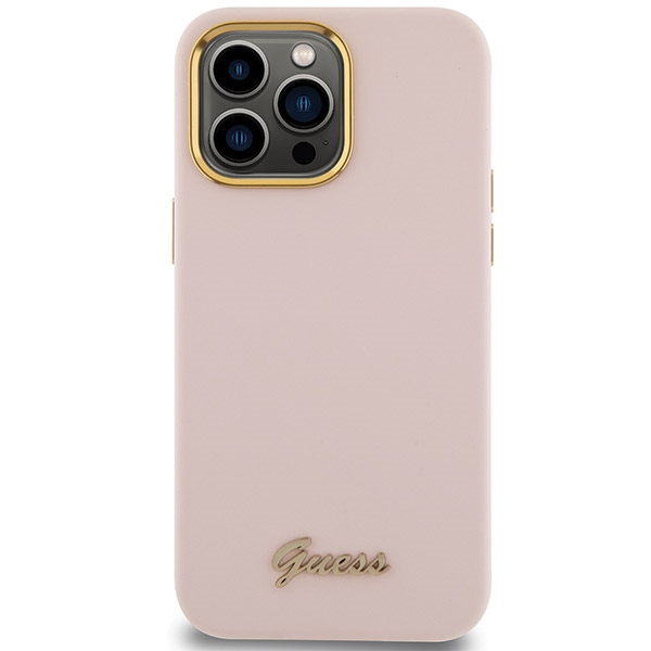 Guess Silicone Script Metal Logo & Frame case for iPhone 15 Pro Max - pink (1)