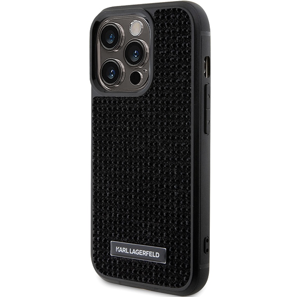 Apple iPhone 15 Pro Max 6.7" Karl Lagerfeld Rhinestone Logo Metal Plate Case Cover, Black (0)