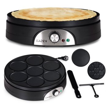 KADEN 1500W Electric Crepe Maker and Pancake Griddle with Reversible Non-Stick Plate