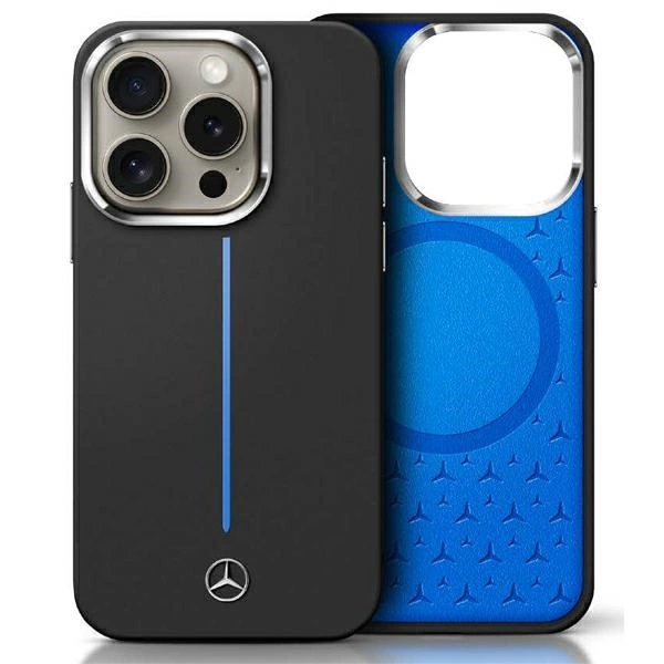 Mercedes MEHMP16S23SUMBK iPhone 16 6.1" black/black hardcase Silicone Blue Stripe MagSafe