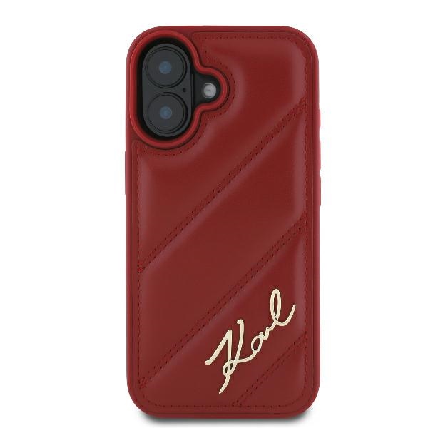 Apple iPhone 16 6.1'' Karl Lagerfeld Diagonal Quilted Script Cover Case, Red (1)