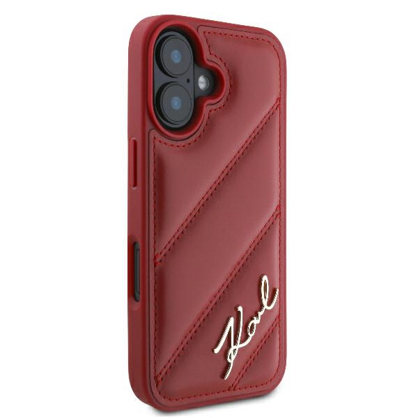 Apple iPhone 16 6.1'' Karl Lagerfeld Diagonal Quilted Script Cover Case, Red (2)